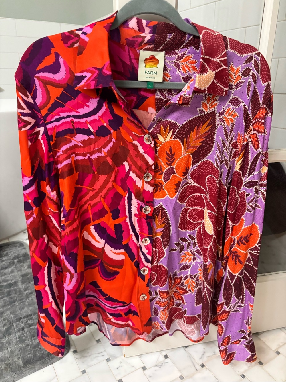 FARM Rio Vibrant Red, Purple & Pink Mixed-Print Button-Up Blouse